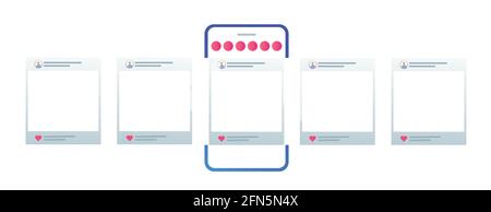 Modèle de page d'application mobile sur les réseaux sociaux. Montant du carrousel. Conception minimale. Vecteur. Illustration de Vecteur