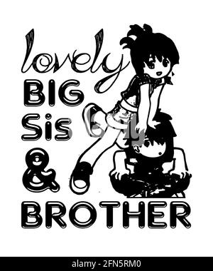 Belle Grande Sis Et Frere Anime Freres Freres Et Sœurs D Une Grande Sœur Taquiner Ou Chatouiller Un Petit Frere Dans Cette Citation Disant De La Vie De Famille Graphique Photo Stock
