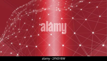 Réseau de connexions avec des formes géométriques abstraites sur fond rouge Banque D'Images