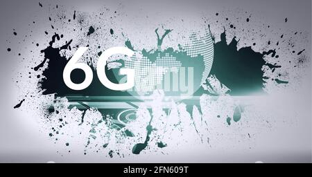 Composition de 6 g de texte sur les splodges et globe sur blanc et sur fond vert Banque D'Images