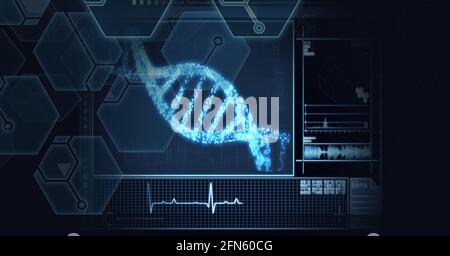 Composition du brin d'adn, des composés chimiques et du traitement des données médicales à l'écran Banque D'Images