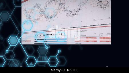 Composition du brin d'adn, des composés chimiques et du traitement des données médicales à l'écran Banque D'Images