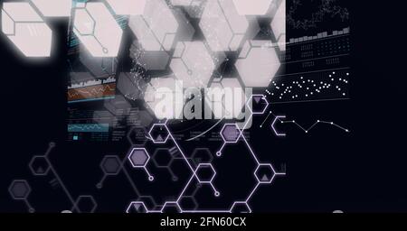 Composition du brin d'adn, des composés chimiques et du traitement des données médicales à l'écran Banque D'Images