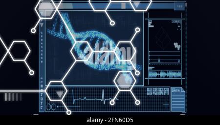 Composition du brin d'adn, des composés chimiques et du traitement des données médicales à l'écran Banque D'Images