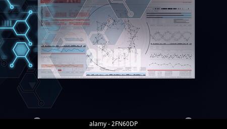 Composition du brin d'adn, des composés chimiques et du traitement des données médicales à l'écran Banque D'Images