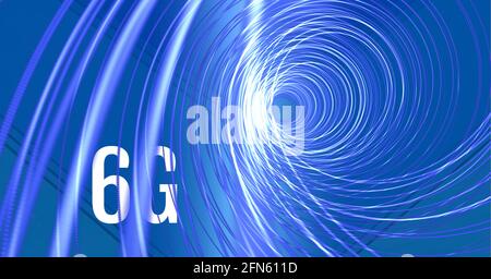 Composition de 6 g de texte sur des traînées de lumière bleue sur le bleu arrière-plan Banque D'Images