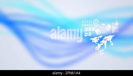 Composition de l'écran interactif avec traitement des données sur bleu à arrière-plan blanc Banque D'Images
