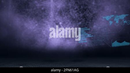 Composition d'un écran interactif avec traitement des données sur fond violet Banque D'Images