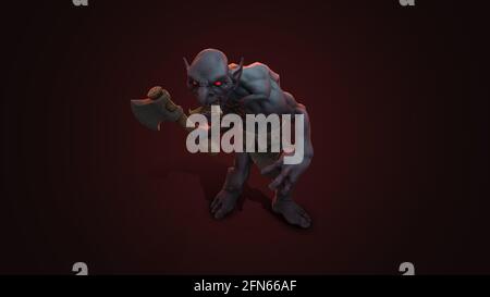 Le personnage de fantaisie Troll Berserker dans une posture épique - rendu 3D sur fond sombre Banque D'Images