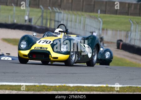 Peter Ratcliff, Lister Knobbly, Trophée de Woodcote RAC, Trophée de mousse Stirling, pour les voitures de sport avant 61, Festival historique de Donington, Parc Donington, Engl Banque D'Images