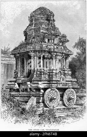 La gravure de la voiture en pierre, Vijayanagar, Hampi, avec une section ornée semble maintenant manquer, vers 1880 Banque D'Images