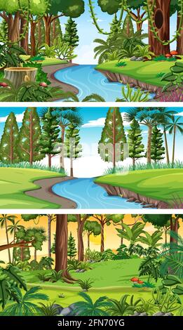 Illustration de trois scènes horizontales de nature différentes Illustration de Vecteur