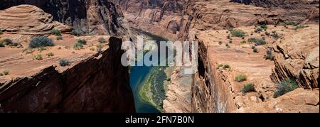 Vue panoramique du Canyon. Horseshoe Bend sur le fleuve Colorado à Glen Canyon. Concept d'aventure en plein air. Banque D'Images