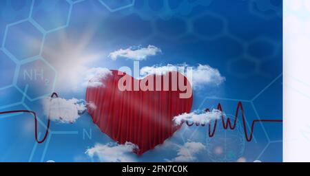 Composition de données médicales et de composés chimiques sur cœur rouge Banque D'Images