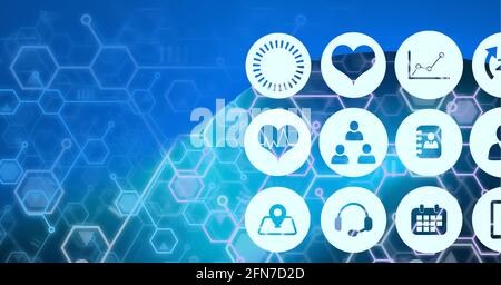 Composition des icônes médicales numériques sur les composés chimiques sur le bleu arrière-plan Banque D'Images
