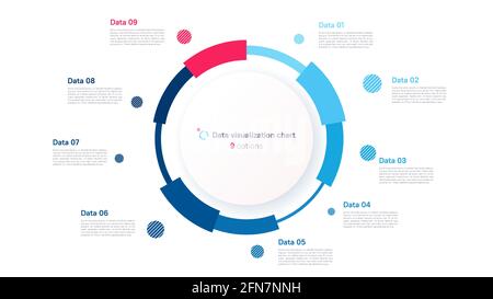 Modèle graphique circulaire vectoriel sous forme de graphique circulaire tableau divisé par neuf parties Illustration de Vecteur