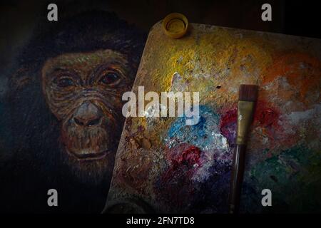 Art peinture à l'huile Beaux-arts , Chimpanzee , singe Banque D'Images