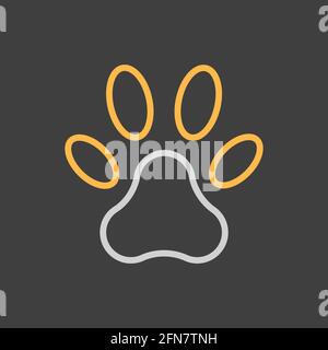 Icône de vecteur Paw sur fond sombre. Signe animal. Symbole graphique pour la conception, le logo, l'application et l'interface utilisateur du site Web vétérinaire et des animaux de compagnie Illustration de Vecteur