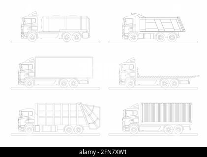 Variantes de chariots européens modernes pour le transport de marchandises diverses. Vue latérale Banque D'Images