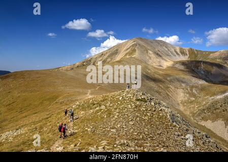 Vue depuis le col de la Geganta, entre le pic de la Dona et les sommets des Bastigents (Ripollès, Catalogne, Espagne, Pyrénées) Banque D'Images