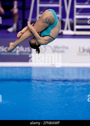 BUDAPEST, HONGRIE - 15 MAI : Kaja Skrzek de Pologne en compétition au Springboard 3M de Womens préliminaire lors des championnats européens de plongée sous-marine LEN à Duna Arena le 15 mai 2021 à Budapest, Hongrie (photo d'Andre Weening/Orange Pictures) Banque D'Images