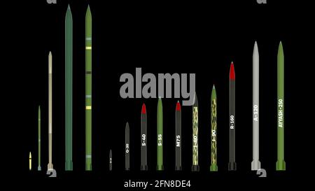 L'arsenal de roquettes du Hamas. Roquettes d'artillerie en service avec l'organisation palestinienne du Hamas. Types de missiles Banque D'Images