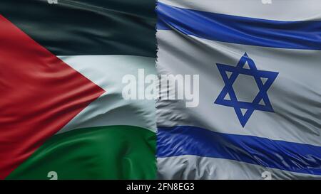 Palestine contre israël, drapeaux iraniens côte à côte. Banque D'Images