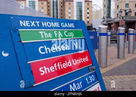 Londres: Mars 2021: Stamford Bridge, le terrain d'origine du club de football de Chelsea sur Fulham Road dans le sud-ouest de Londres Banque D'Images