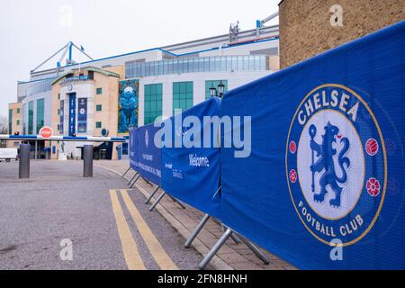 Londres: Mars 2021: Stamford Bridge, le terrain d'origine du club de football de Chelsea sur Fulham Road dans le sud-ouest de Londres Banque D'Images