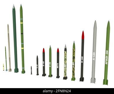 L'arsenal de roquettes du Hamas. Roquettes d'artillerie en service avec l'organisation palestinienne du Hamas. Types de missiles Banque D'Images