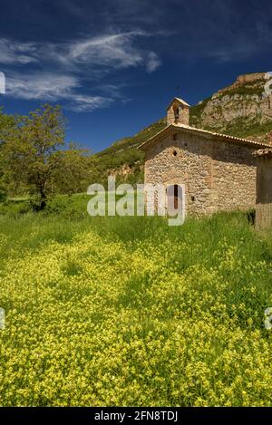 Hermitage de Sant Antoni de Feners, au pied de la face sud de Pedraforca (Berguedà, Catalogne, Espagne) ESP: Ermita de Sant Antoni de Feners Banque D'Images