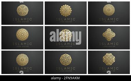 Logo islamique doré sur fond sombre. Motif vectoriel de kareem de Ramadan. Logo en forme de rond. Motif simple du logo du cercle islamique. Vecteur arabe 3d Illustration de Vecteur