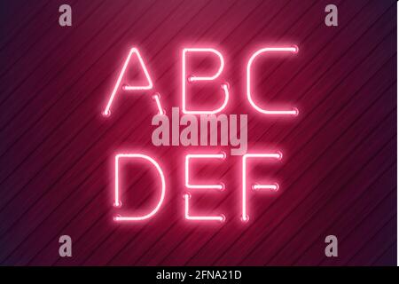 Lettres fluo provenant d'une lampe néon à LED rose dans un style réaliste. Police du numéro d'illustration du vecteur de lumière. Arrière-plan de fête brillant. SPE 10 Illustration de Vecteur