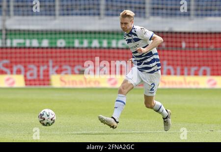 Ville de Duisburg, Allemagne. 15 mai 2021. Firo: 15.05.2021, Fuvuball, 3e Bundesliga, saison 2020/2021, MSV Duisburg - FC Ingolstadt 1: 5 MSV Maximilien Sauer, action individuelle, | usage dans le monde crédit: dpa/Alay Live News Banque D'Images