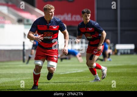 Llanelli, Royaume-Uni. 15 mai 2021. Jac Morgan, flanker de Scarlets, se réchauffe devant le match de rugby Scarlets v Cardiff Blues PRO14 Rainbow Cup. Crédit : Gruffydd Thomas/Alay Live News Banque D'Images