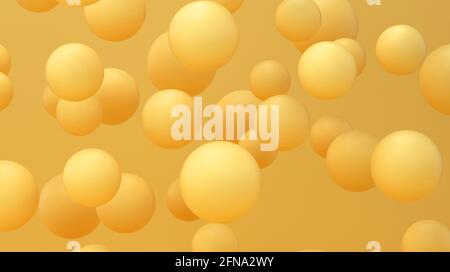 particules flottant dans une couleur jaune pastel minimaliste de studio. fond abstrait clair. concept cosmétique et alimentaire. rendu 3d. Banque D'Images