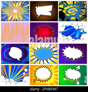 Collection de fond de bande dessinée pop art. Illustration vectorielle avec nuage, bulle de parole, tonnerre, explosion et étoile. Illustration de Vecteur