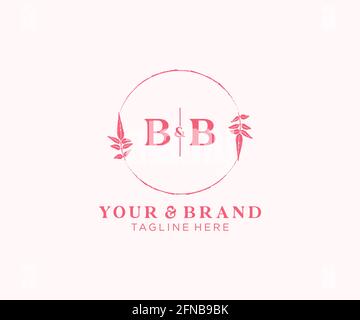 Lettres BB florales cadres. Décoration unique en monoline préfaite, modifiable et féminine, pour une carte de vœux, une invitation à un mariage. Illustration de Vecteur