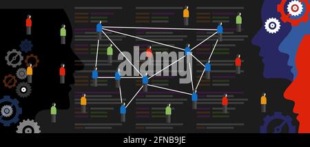 le code de biais de l'algorithme crée une bulle de filtre de chambre d'écho reliant les personnes avec les mêmes idées similaires dans la foule en ligne Illustration de Vecteur