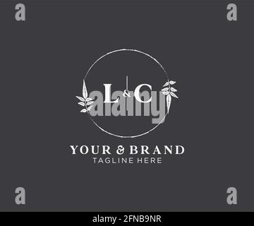 Lettres LC cadres floraux. Décoration unique en monoline préfaite, modifiable et féminine, pour une carte de vœux, une invitation à un mariage. Illustration de Vecteur