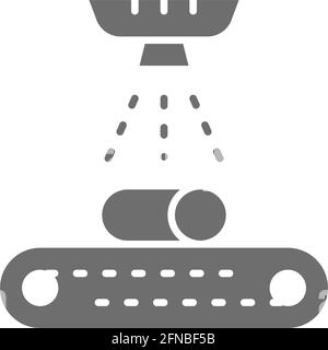 Nettoyage et peinture des métaux sur le tapis du convoyeur, icône grise de refroidissement. Illustration de Vecteur