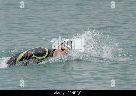 Budapest, Hongrie. 15 mai 2021. Domenico Acerenza, d'Italie, participe à l'épreuve d'équipe de 5 km de l'équipe de natation en eau libre aux Championnats d'athlétisme européens LEN à Budapest, Hongrie, le 15 mai 2021. Credit: Attila Volgyi/Xinhua/Alay Live News Banque D'Images