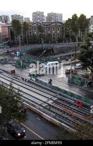 Chantier de construction du tramway T3, Paris, Ile-de-France, France Banque D'Images