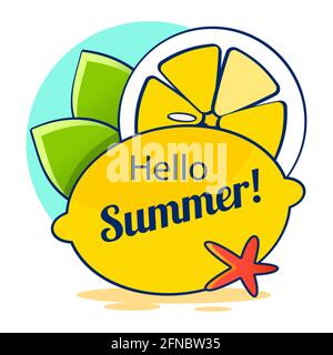 Bonjour été sur aquarelle. Modèles de logo de l'heure d'été. Étiquette de conception typographique isolée. Lettres des fêtes d'été pour invitation, carte de vœux Illustration de Vecteur