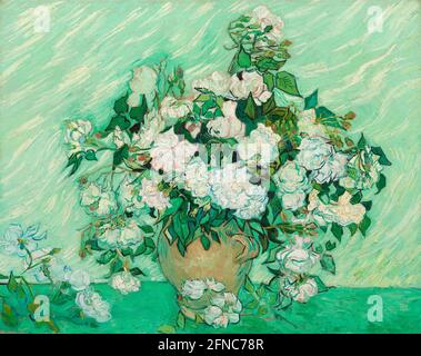 Oeuvre de Vincent van Gogh - vase aux roses roses roses - encore la vie par l'artiste peint à Saint-Rémy, France en 1890. Banque D'Images