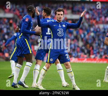 Londres, Royaume-Uni. 15 mai 2021. 15 mai 2021 - Chelsea / Leicester City - finale de la coupe FA - Stade Wembley - Londres Ben Chilwell célèbre la notation de l'égaliseur tardif de Chelsea qui a été plus tard refusé par le VAR lors de la finale de la coupe FA au stade Wembley, Londres crédit photo : Credit: Mark pain/Alay Live News Banque D'Images