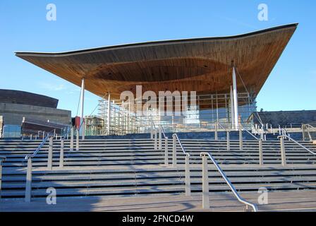 L'Hémicycle de l'Assemblée Senedd, la baie de Cardiff, Cardiff, Pays de Galles, Royaume-Uni Banque D'Images