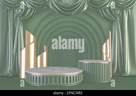 Luxe Green podium Design minimal scène du produit. rendu 3d Banque D'Images