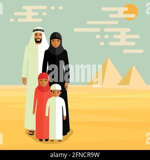 vector famille arabe, peuple musulman, homme et femme de dessin animé saoudien Illustration de Vecteur