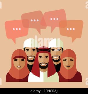 jeu d'avatars musulmans plats, équipe de personnages arabes vectoriels, personnages saoudiens Illustration de Vecteur